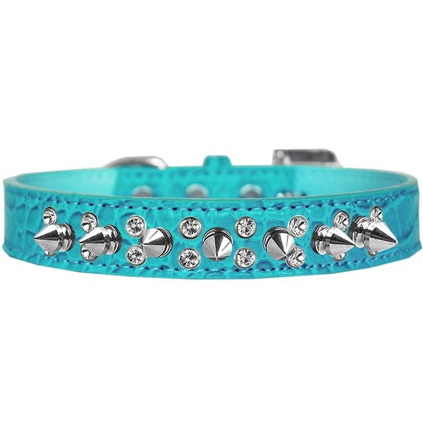 Mirage Pet Products Double Crystal & Spike Croc Dog CollarTurquoise Size 16 720-18 TQC16